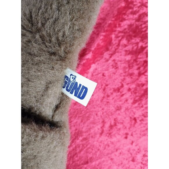 Vintage Gund 70s Brown Teddy Bear With Yellow Accents Nose Ears Feet Red Ribbon - Picture 5 of 6